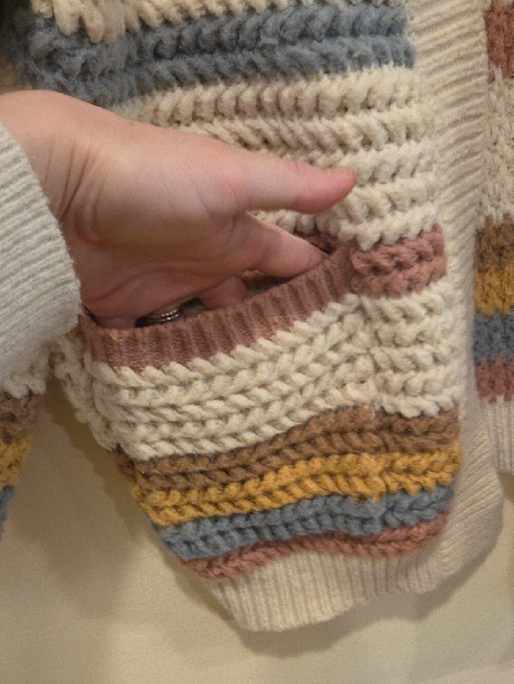 Altar'd State Cream Open-Front Striped Chunky Cardigan - Picture 3 of 10